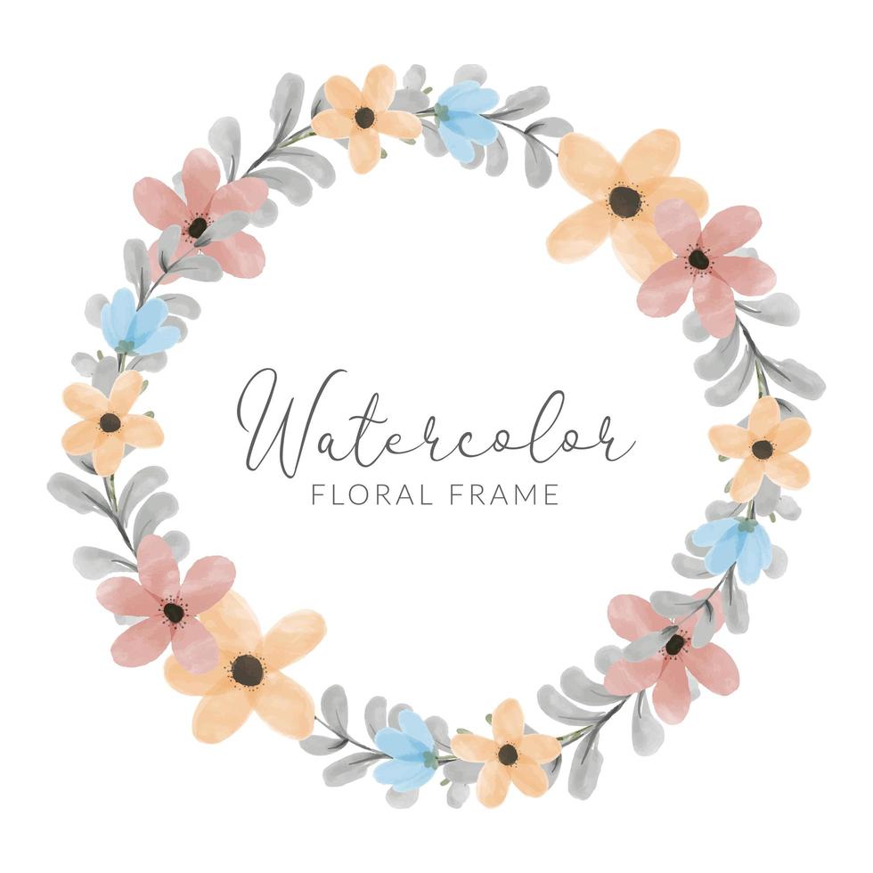 watercolor colorful petal flower wreath frame vector