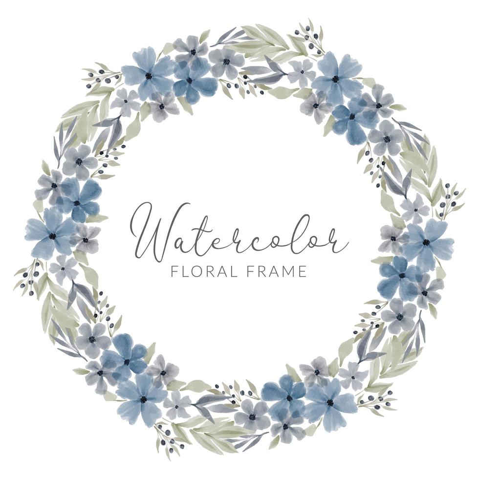 watercolor blue petal floral wreath frame vector