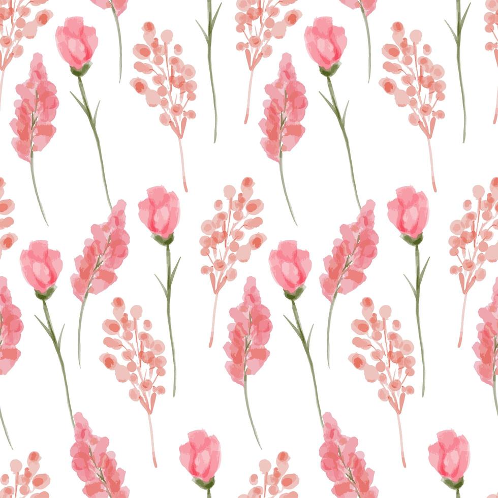 watercolor pink botanical floral seamless pattern vector