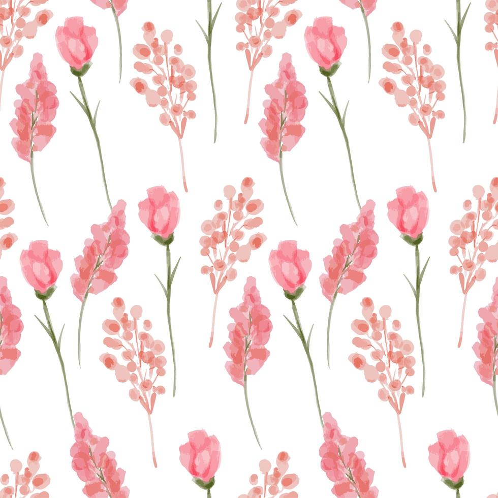 watercolor pink botanical floral seamless pattern vector