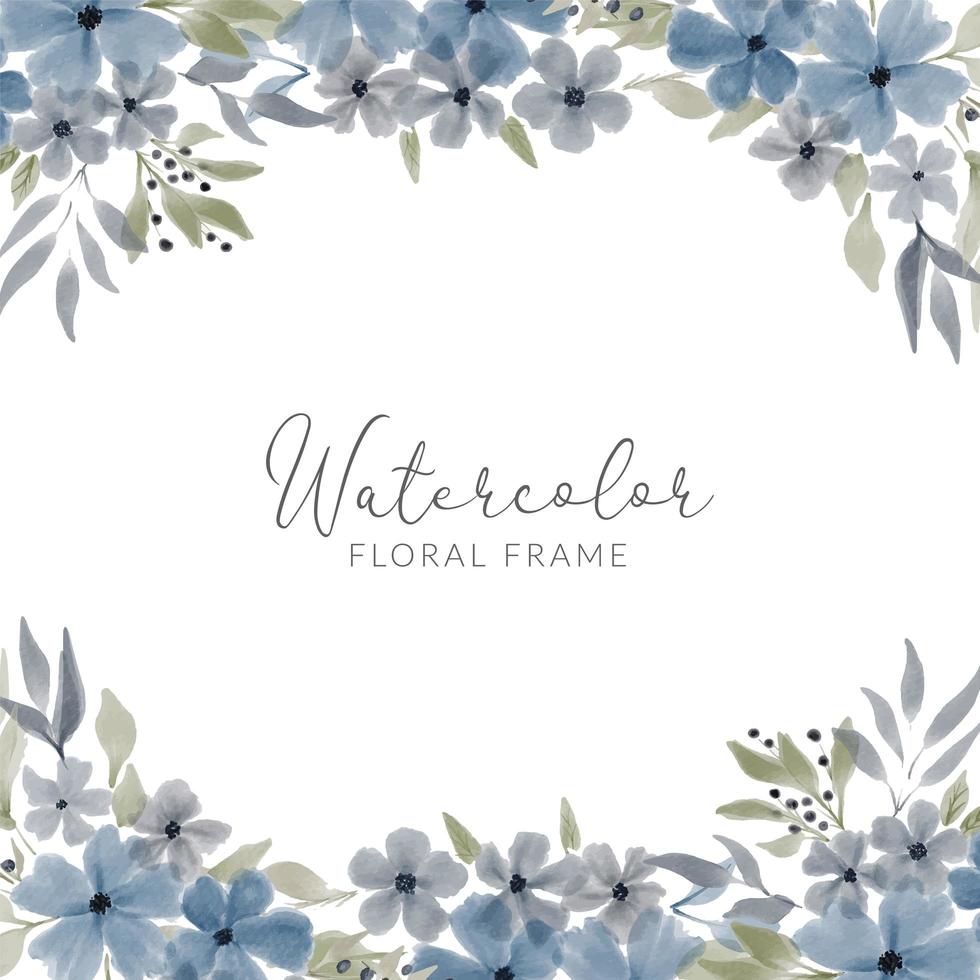 watercolor blue petal floral square frame vector