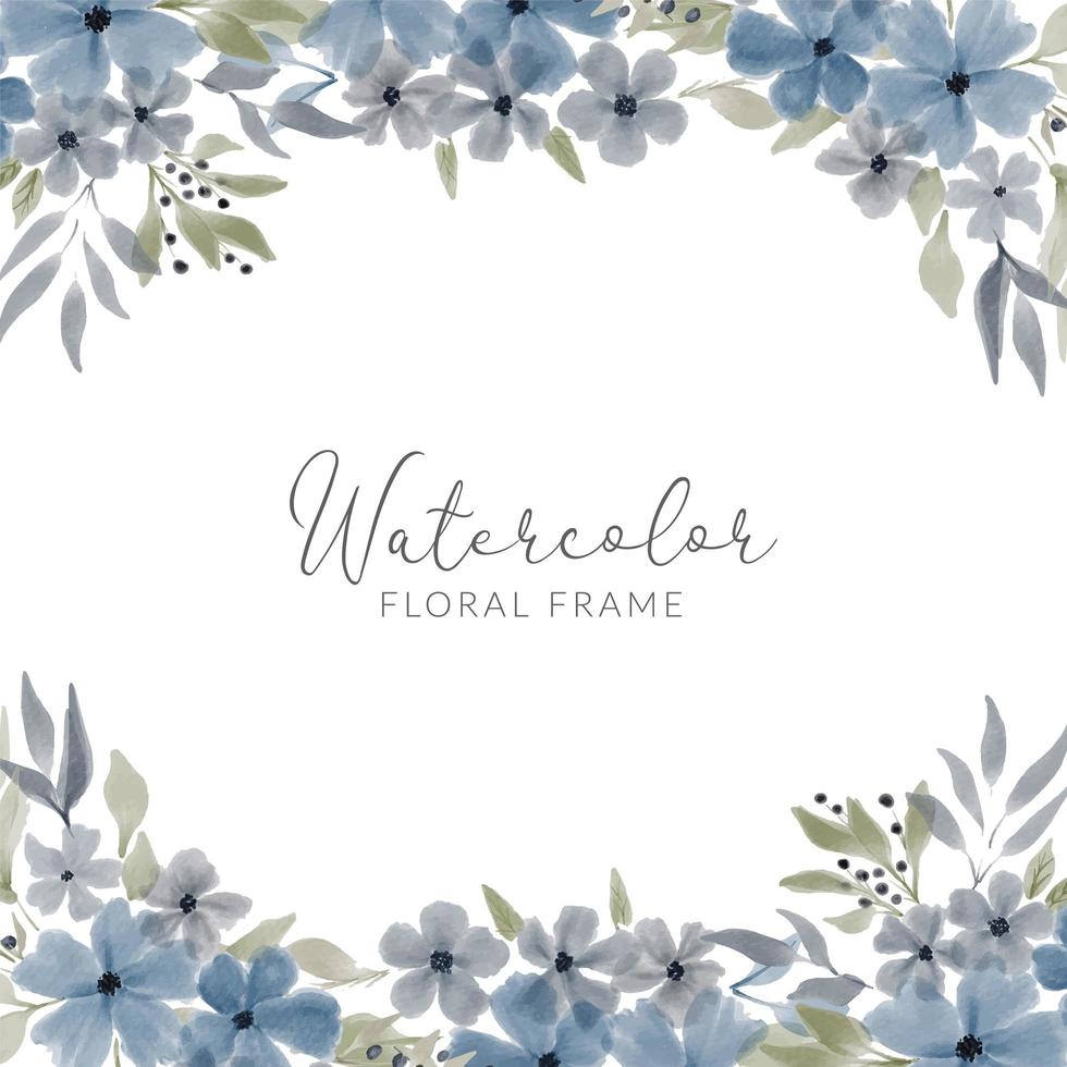 watercolor blue petal floral square frame vector