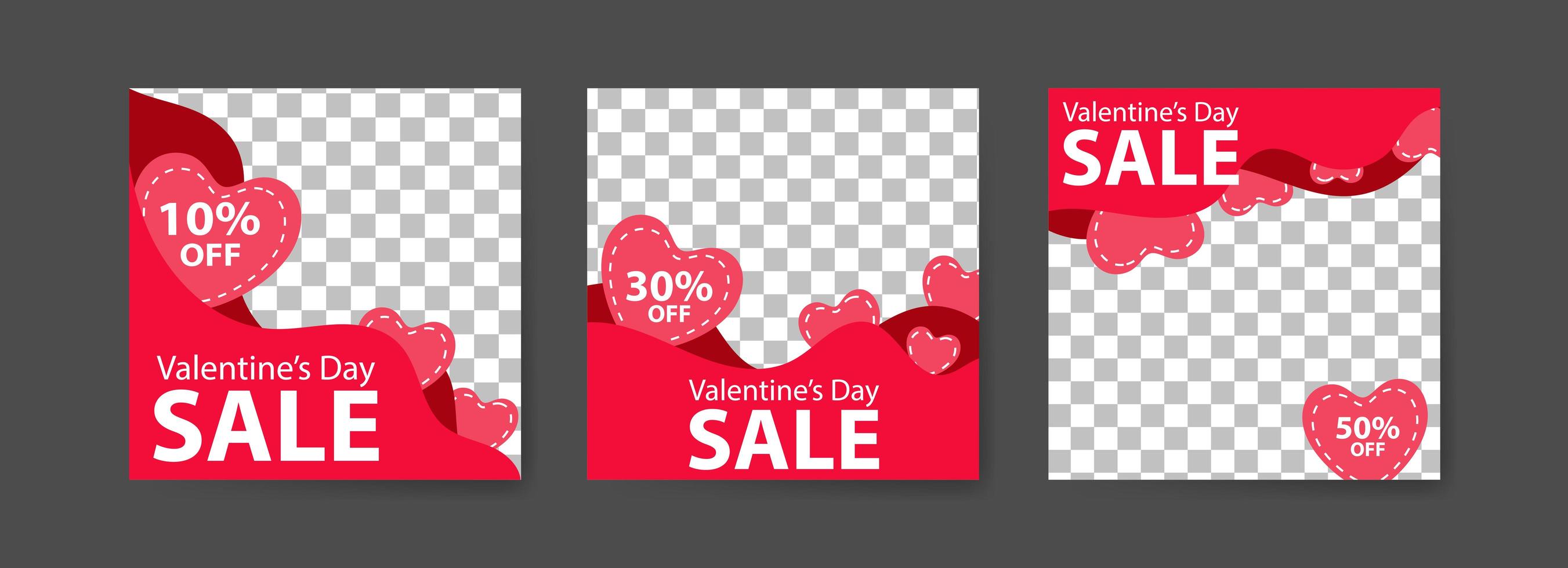 Plantillas de publicaciones en redes sociales para marketing digital y promoción de ventas en el día de San Valentín. publicidad de moda. ofrecer banners de redes sociales. ilustración de maqueta de marco de foto de vector