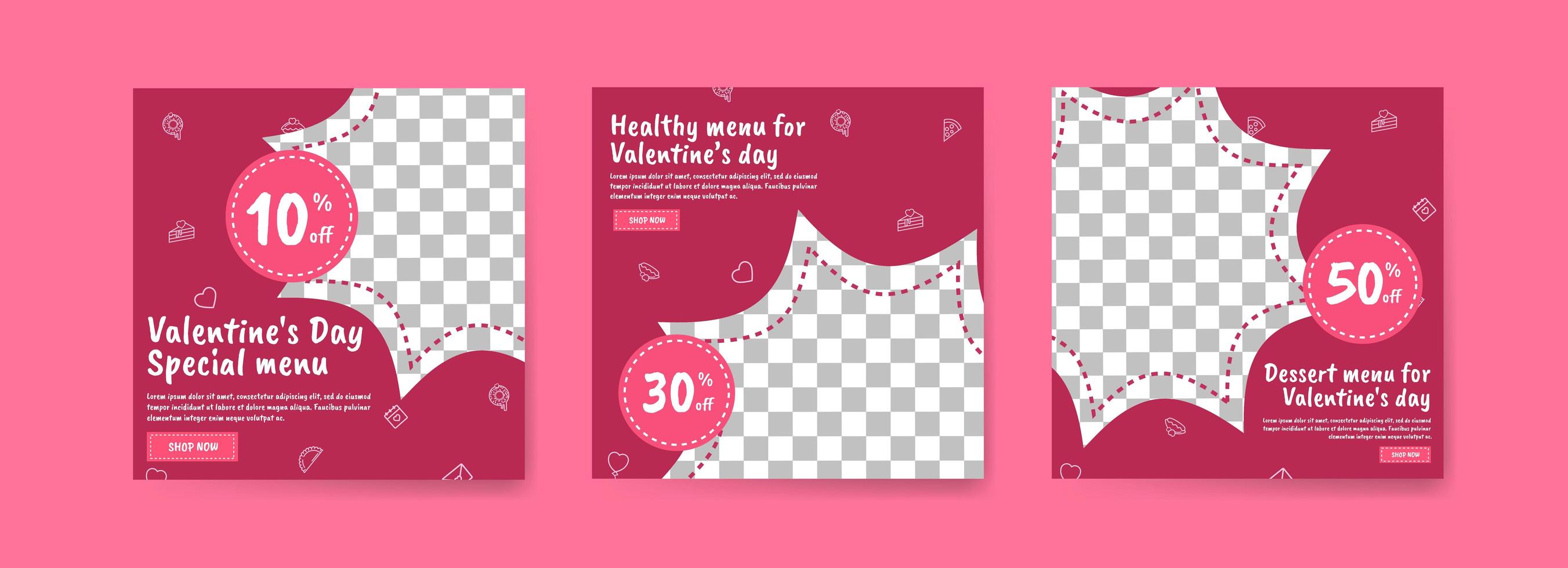 Social media post template for digital marketing and sales promotion on Valentine's Day. Advertising for Valentine's Day special food menus. Nice healthy food for valentine's day vector