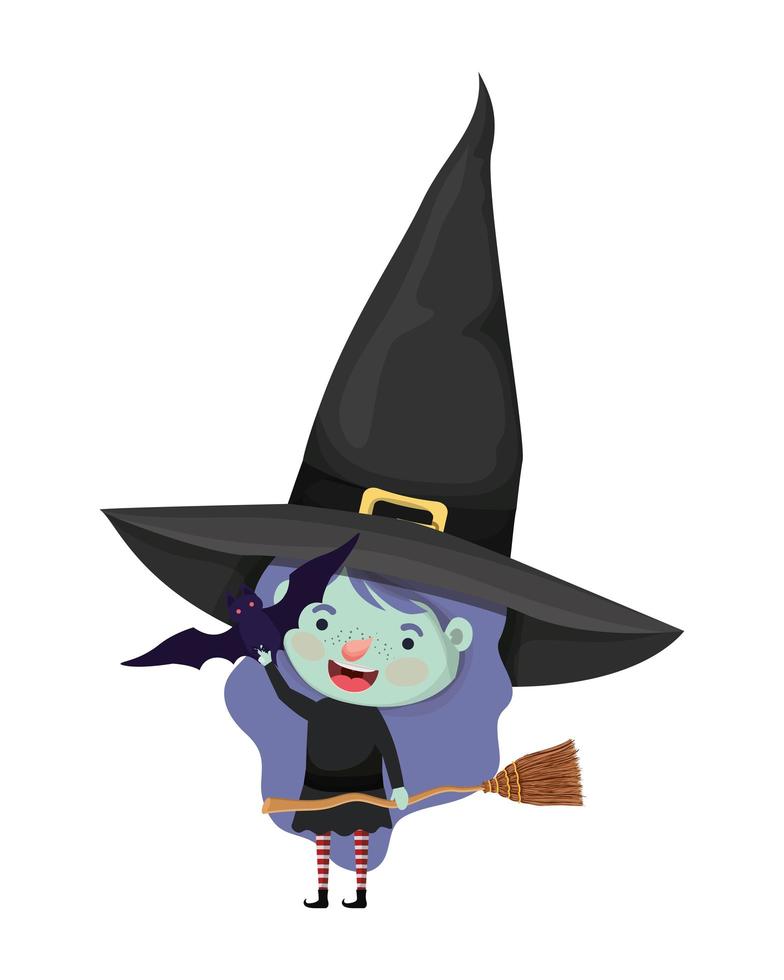 cute little girl with witch costume and broom vector