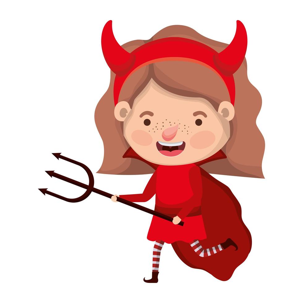 cute little girl with devil costume and trident vector