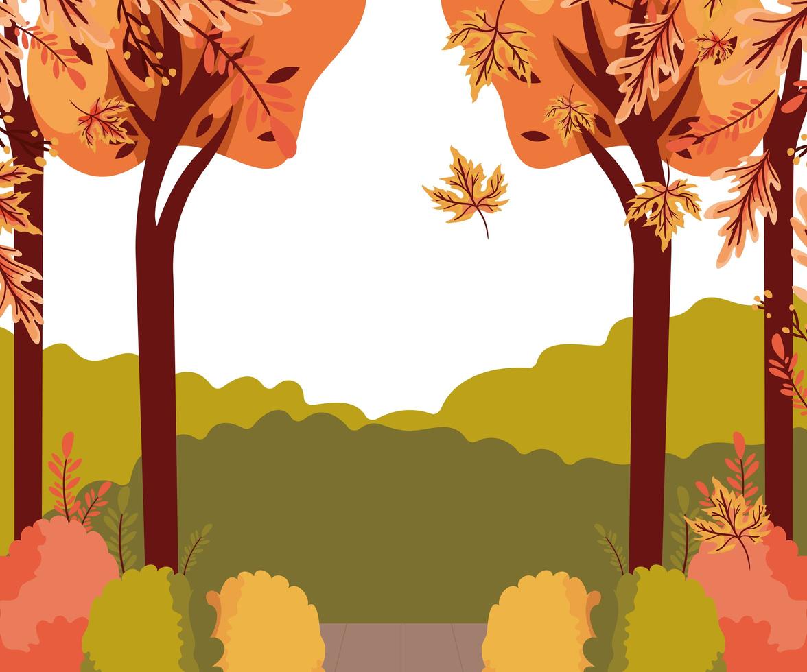 autumn trees plants in the camp seasonal scene vector