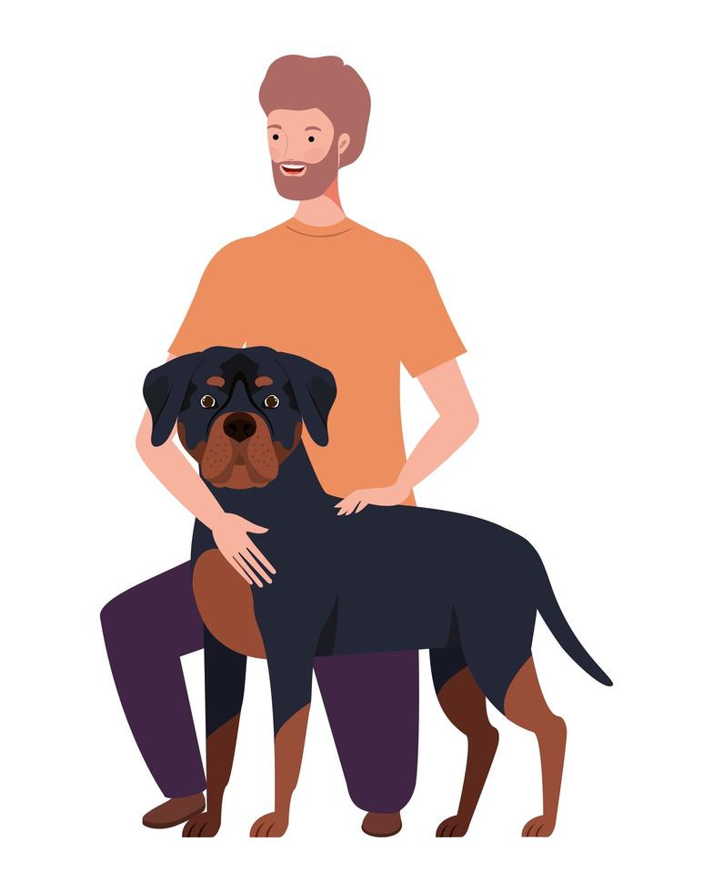 young man with cute dog mascot characters vector