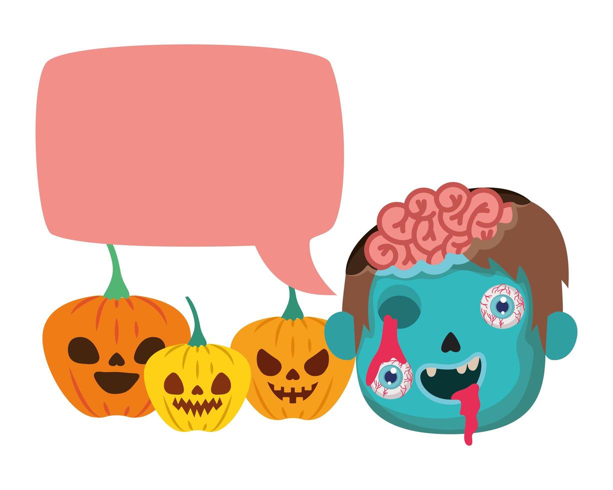 cute little boy head talking with sombie costume and speech bubble vector