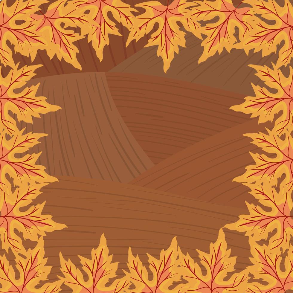 autumn leafs plant seasonal frame in wooden background vector