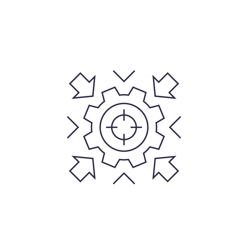 Integration concept vector icon with cogwheel, linear design