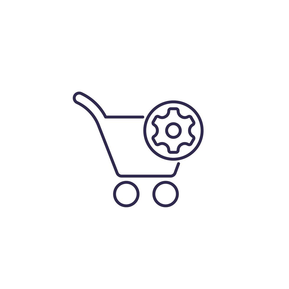 shopping cart and gear line icon vector