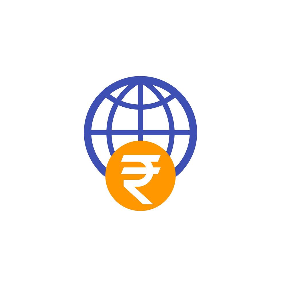 indian rupee and globe icon vector