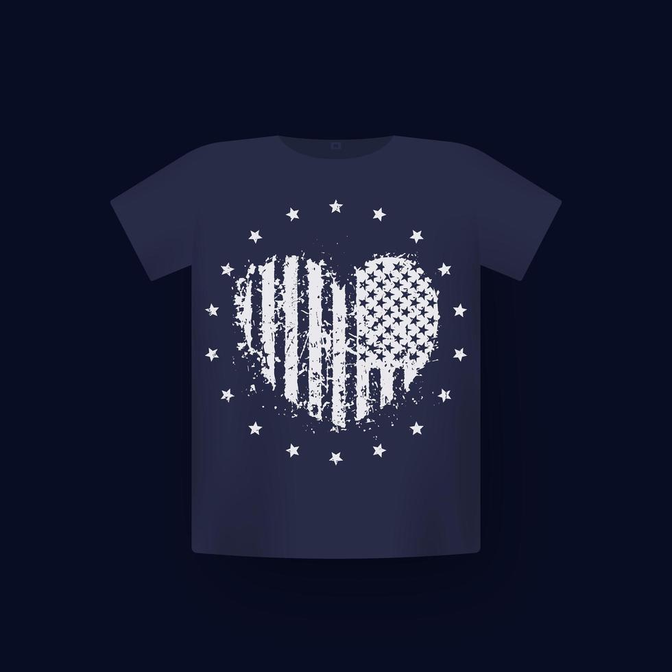 abstract heart with usa flag, patriotic t-shirt print vector