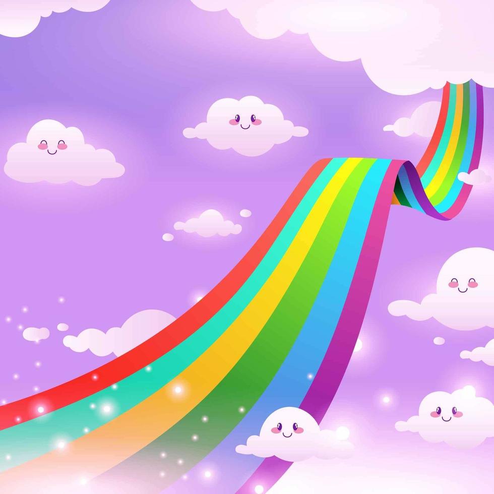 Magical Sky with Rainbow and Cute Clouds vector