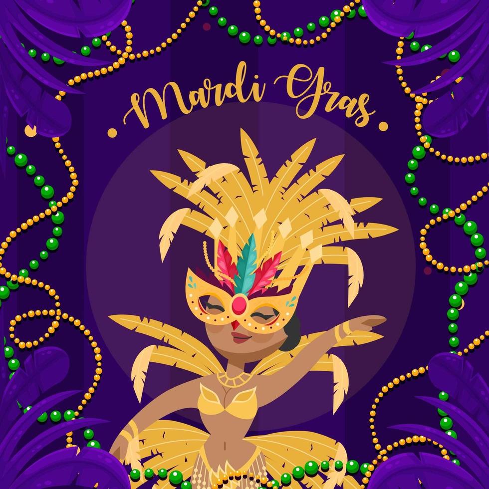 Happy Girl On Mardi Gras Festival Costume vector