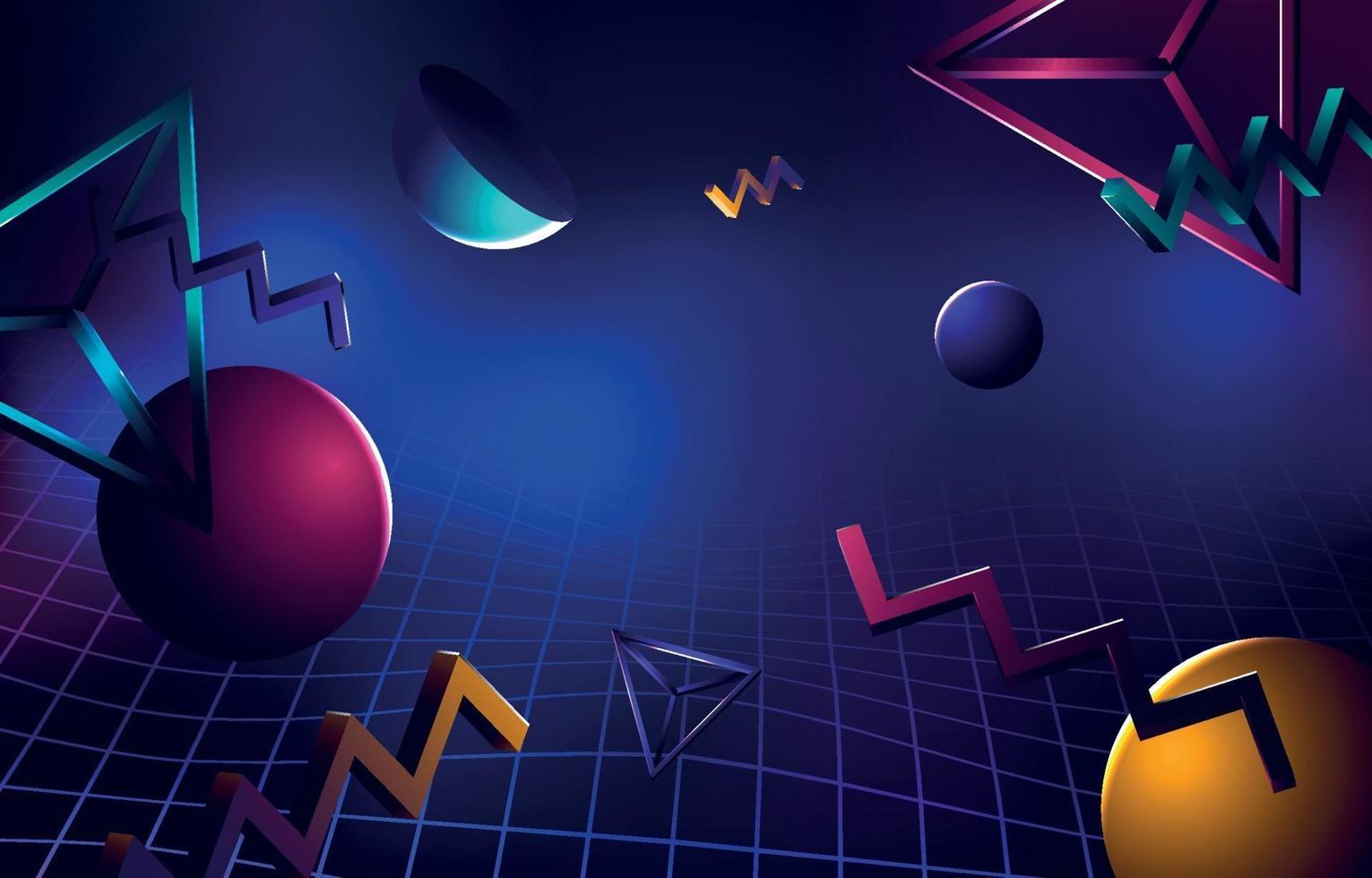 Retro Futurism Background with 3D Object vector