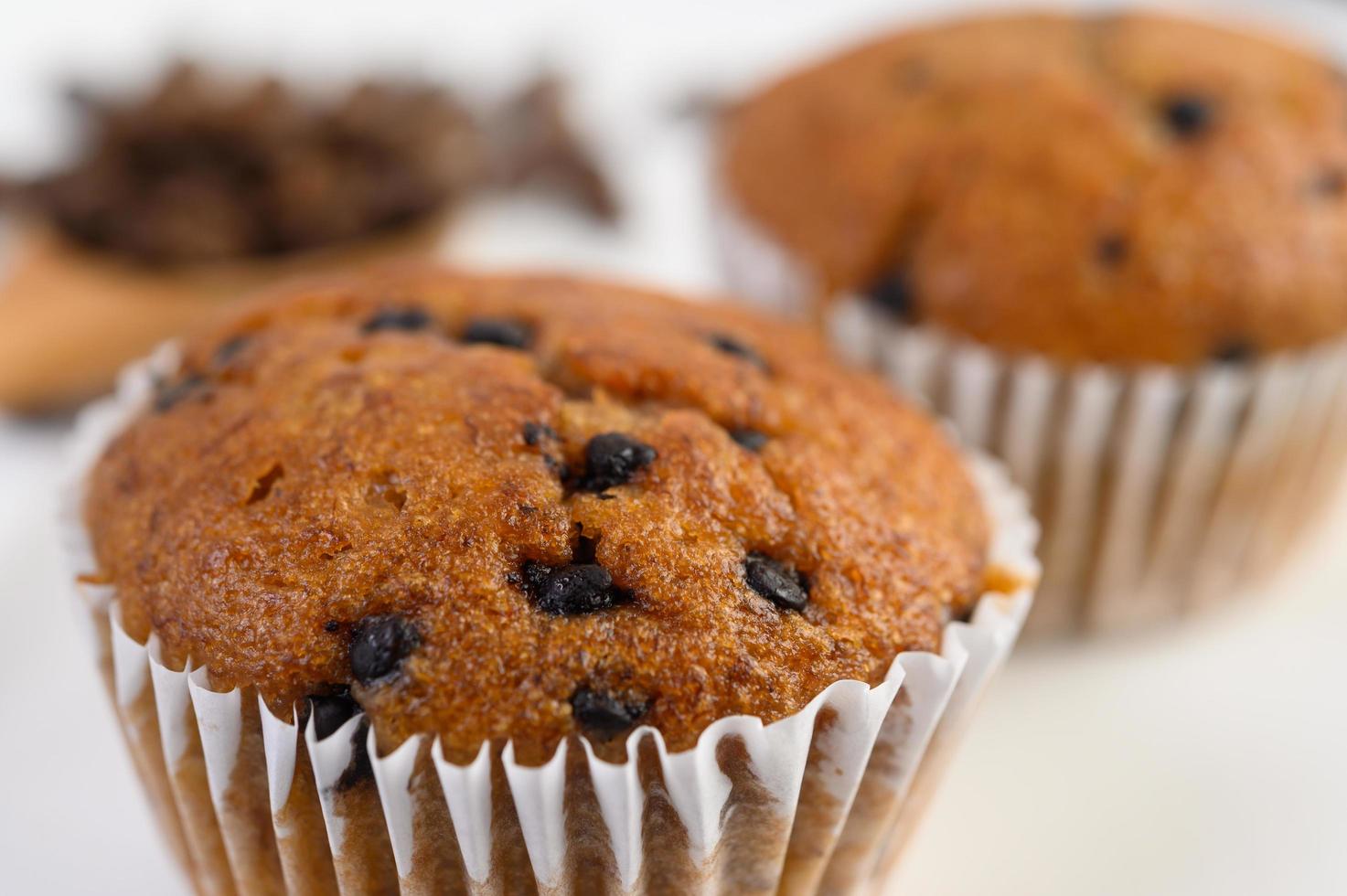 Banana cupcakes mixed with chocolate chips photo