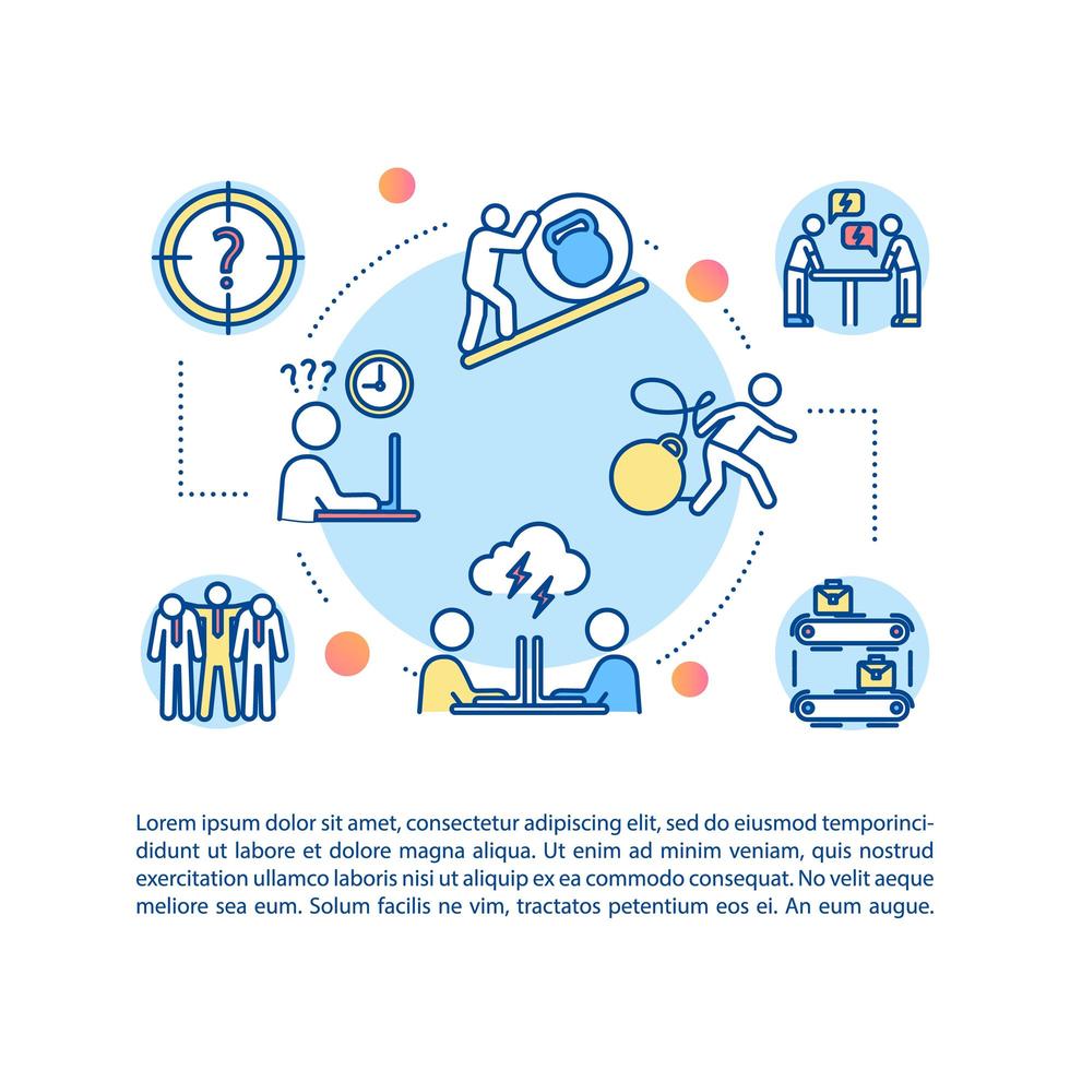 Corporate culture concept icon with text. Cowrokers relationship. Misunderstanding. Work overload. vector