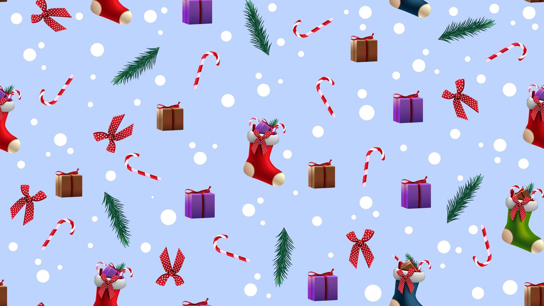 Navidad textura azul transparente con medias de Navidad, ramas de árboles de Navidad, bastones de caramelo, regalos y arcos vector