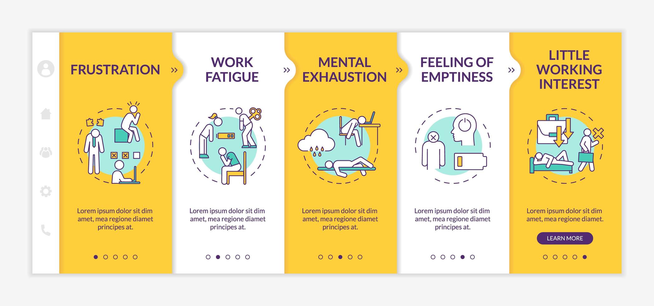 Burnout onboarding vector template. Lazy employee. Mental exhaustion. Feeling of emptiness. Work fatigue.