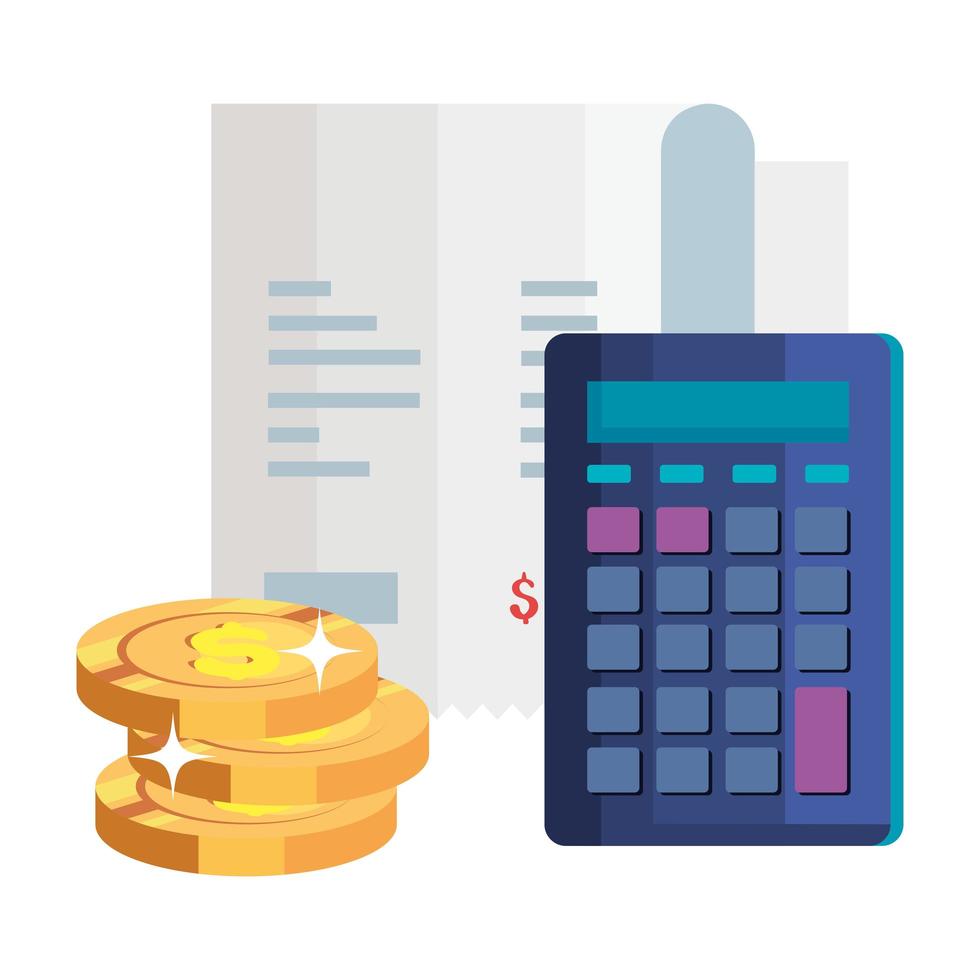 pile coins with calculator and voucher paper vector