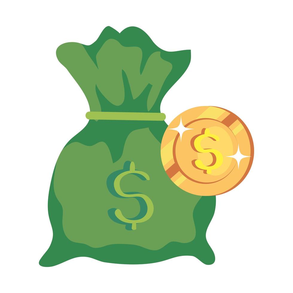 coin money with money bag isolated icon vector