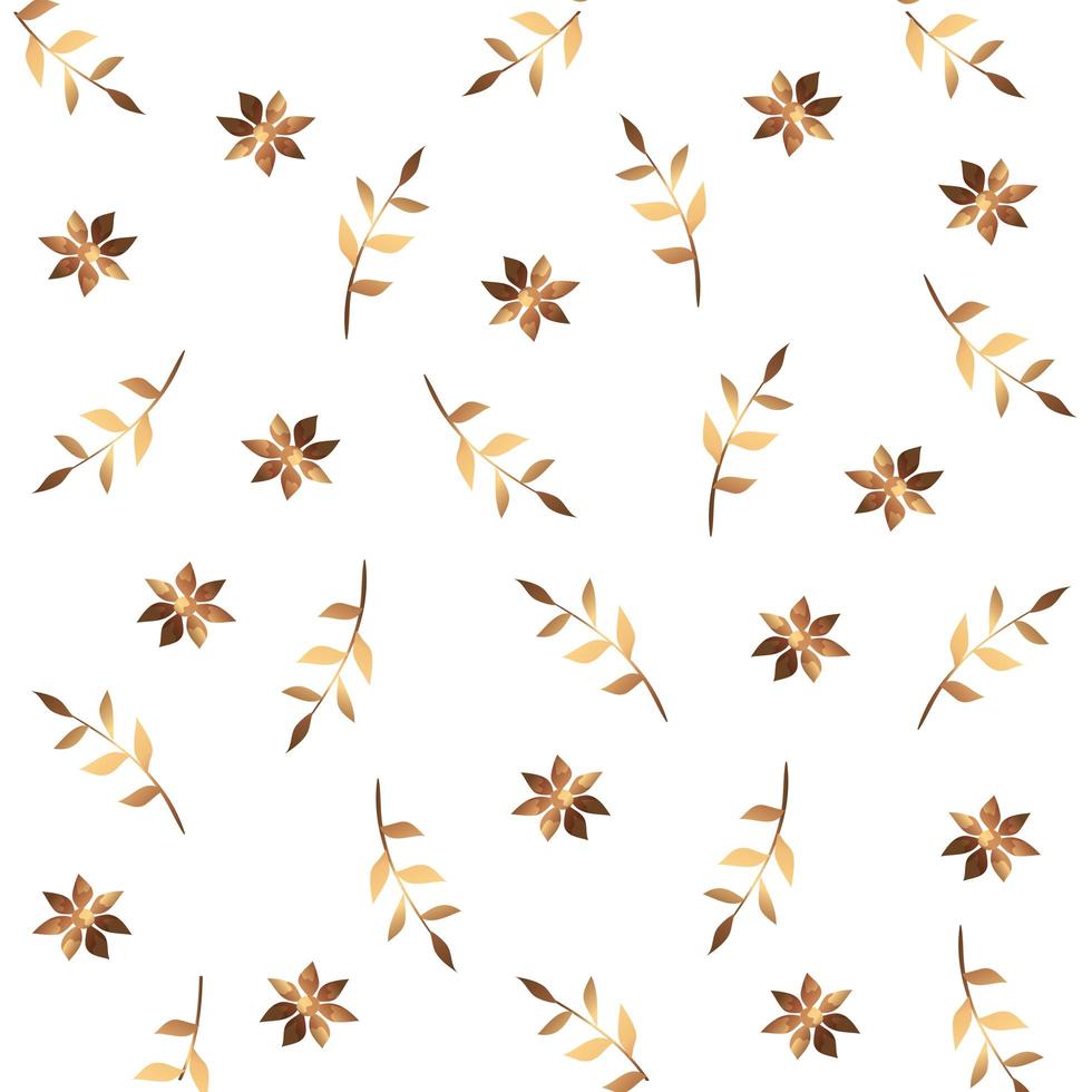 Fondo de flores y ramas con hojas doradas. vector