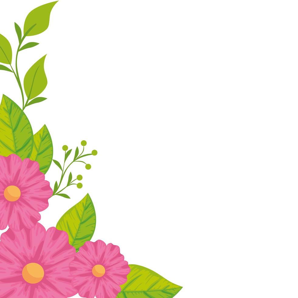 decoration of cute flowers with leafs vector