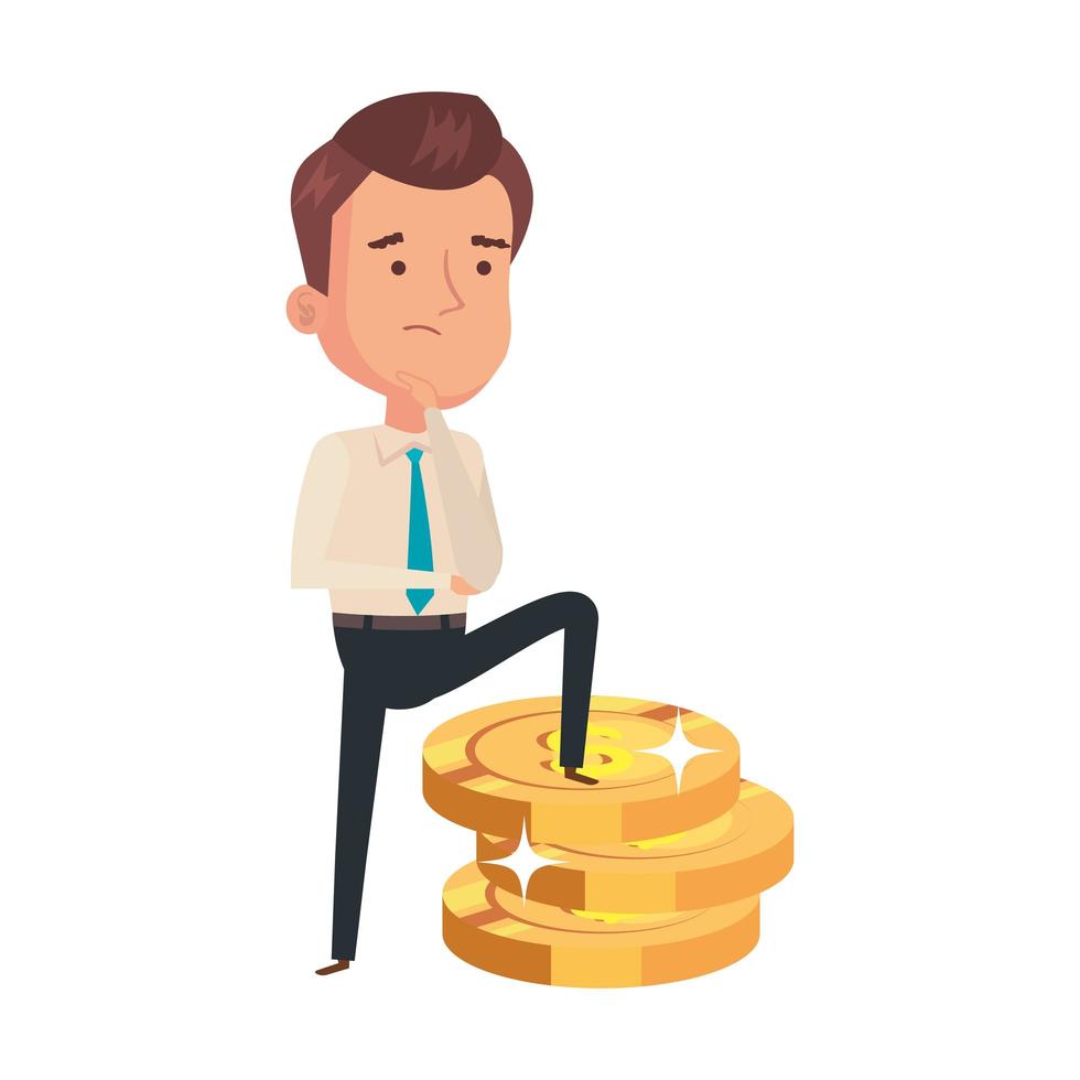 pile coins with businessman isolated icon vector