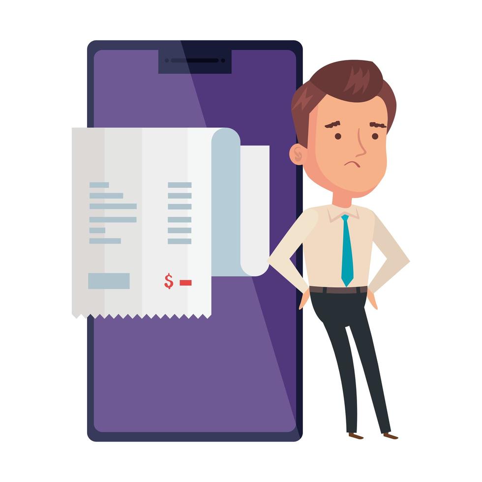 businessman and paper voucher with smartphone vector