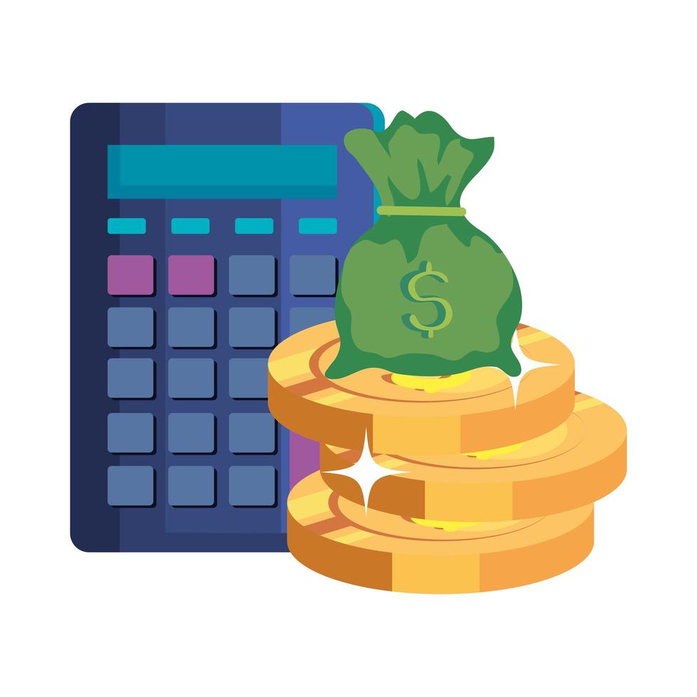 money bag cash with calculator and coins vector