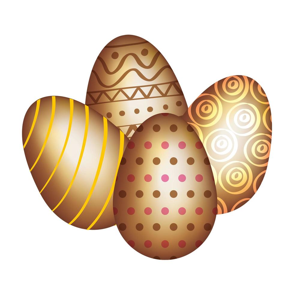 conjunto de huevos dorados de pascua decorados vector