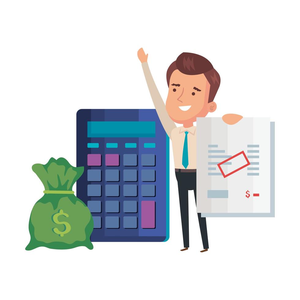 calculator math with businessman and icons vector