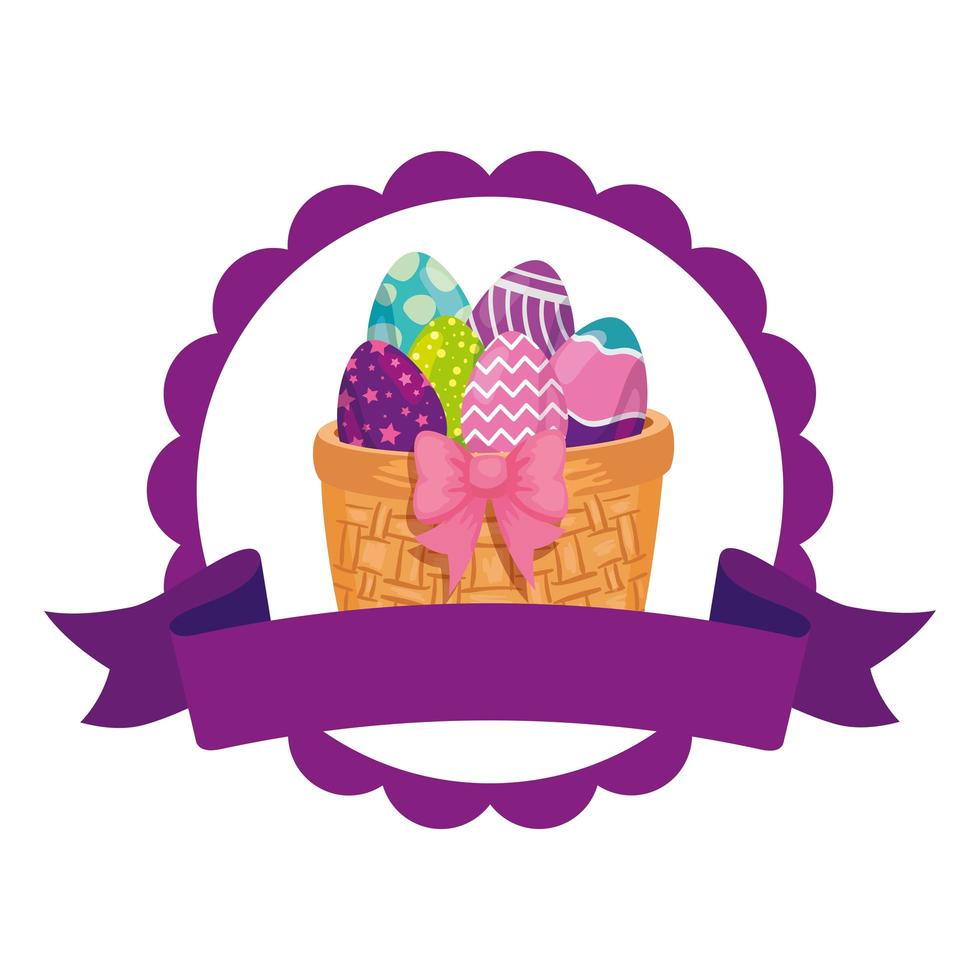 seal lace with eggs easter decorated in basket wicker vector