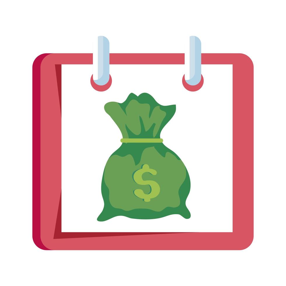 calendar reminder with money bag isolated icon vector