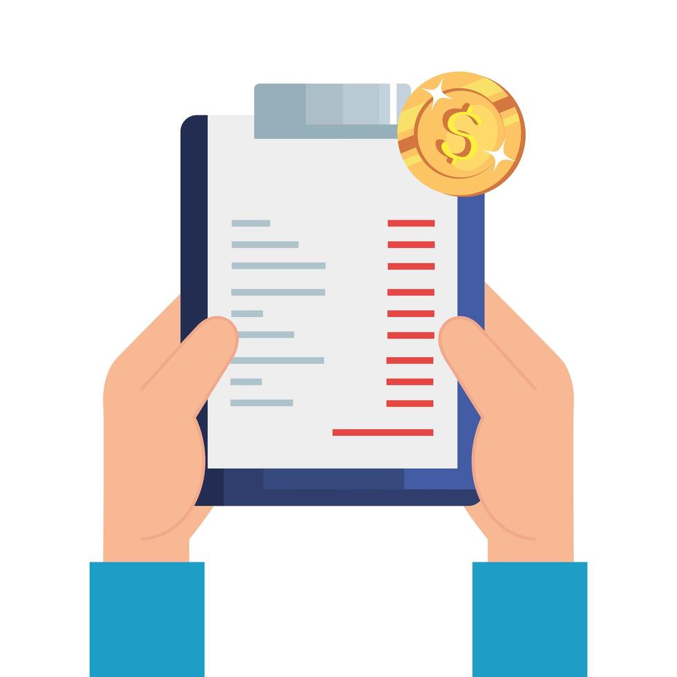 hands with clipboard and coin isolated icon vector