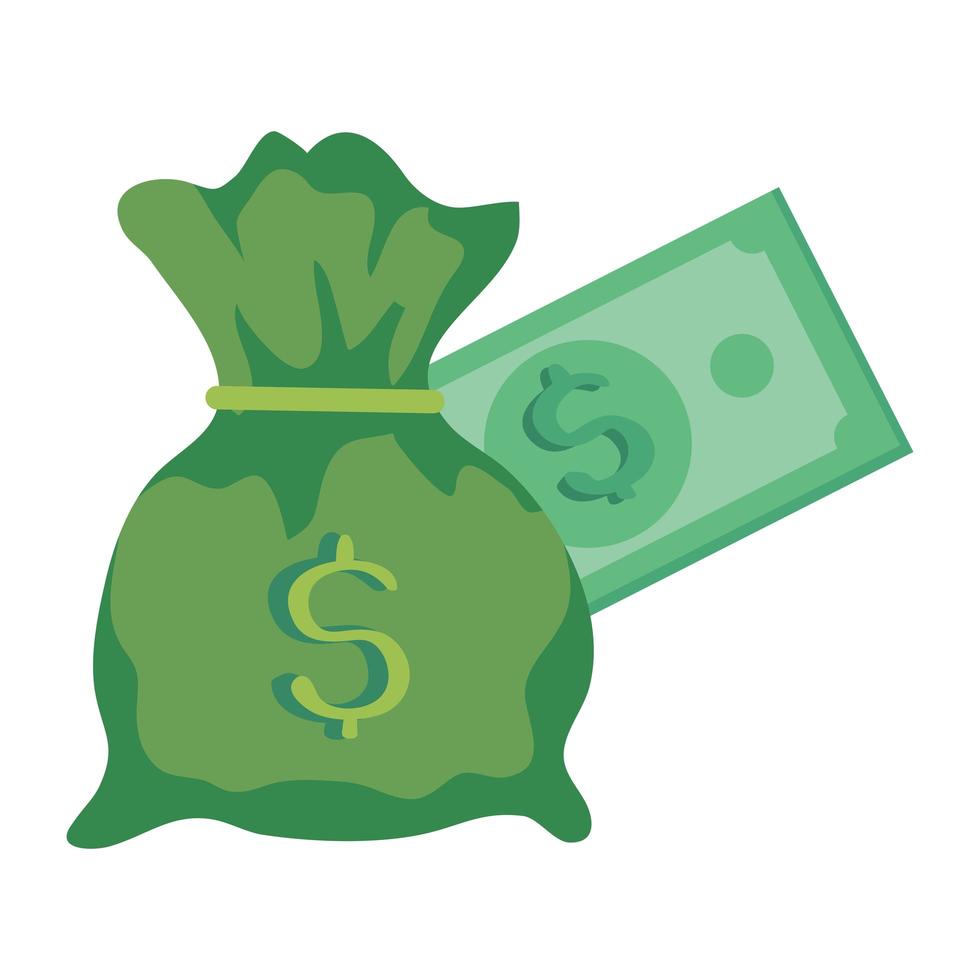 bill money with money bag isolated icon vector