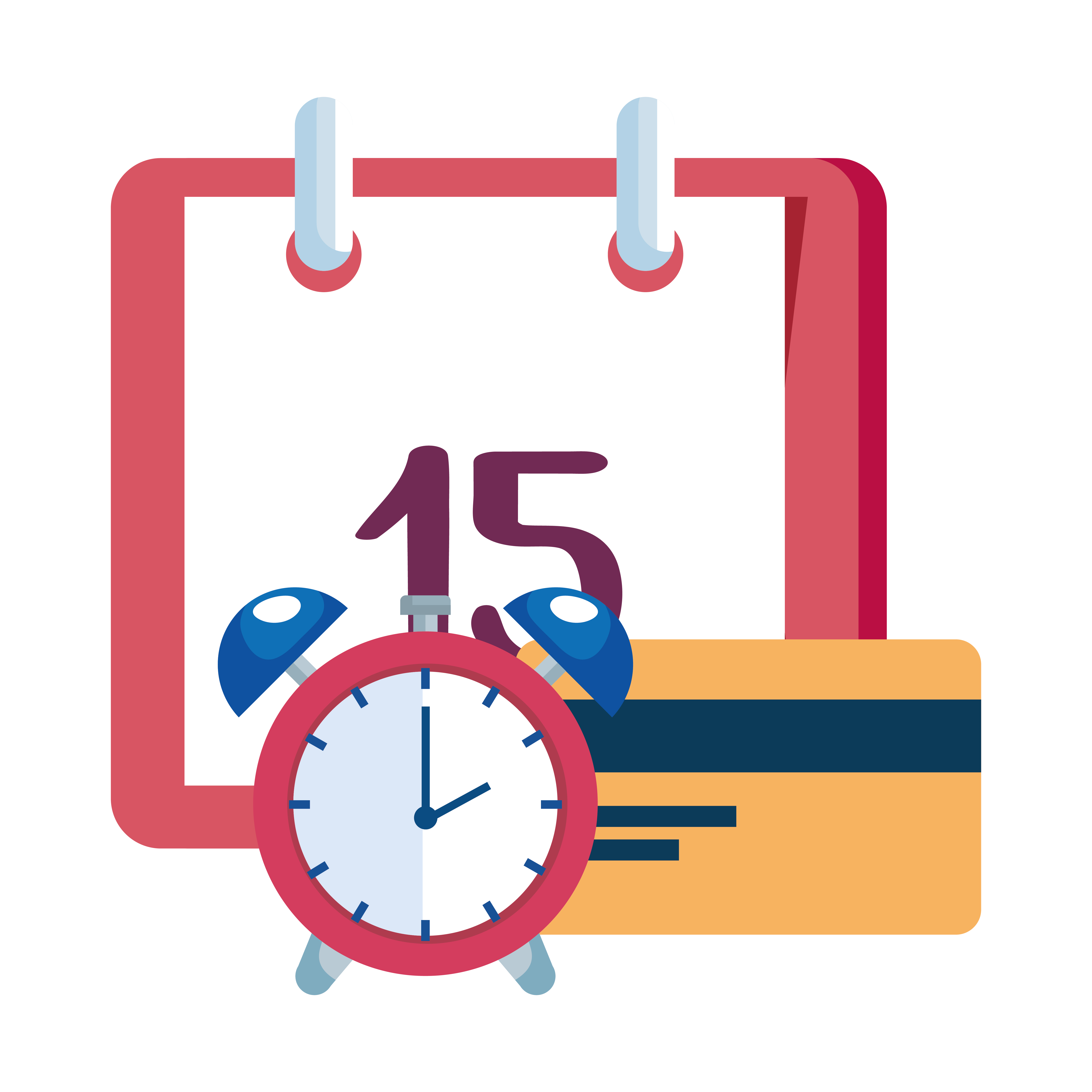 alarm clock with calendar reminder and credit card 1908054 Vector Art