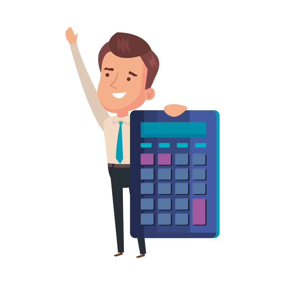 calculator math with businessman isolated icon vector