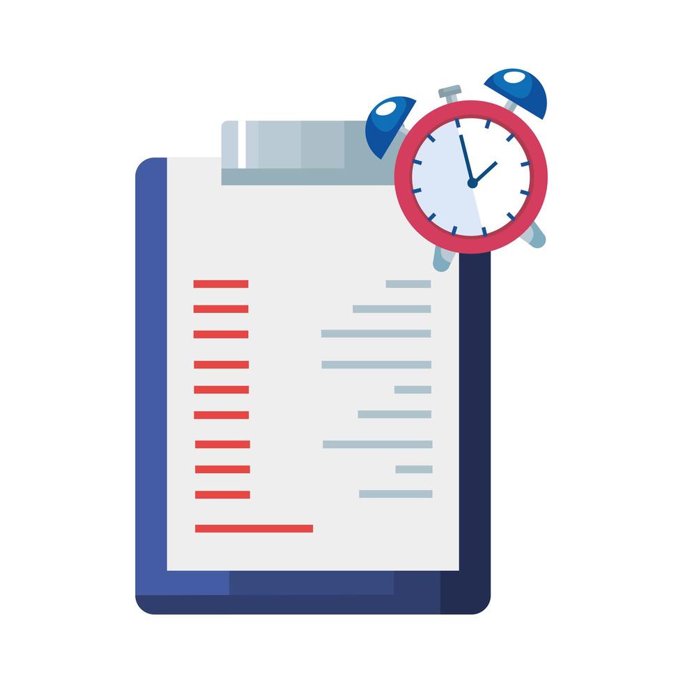 clipboard with document and alarm clock vector