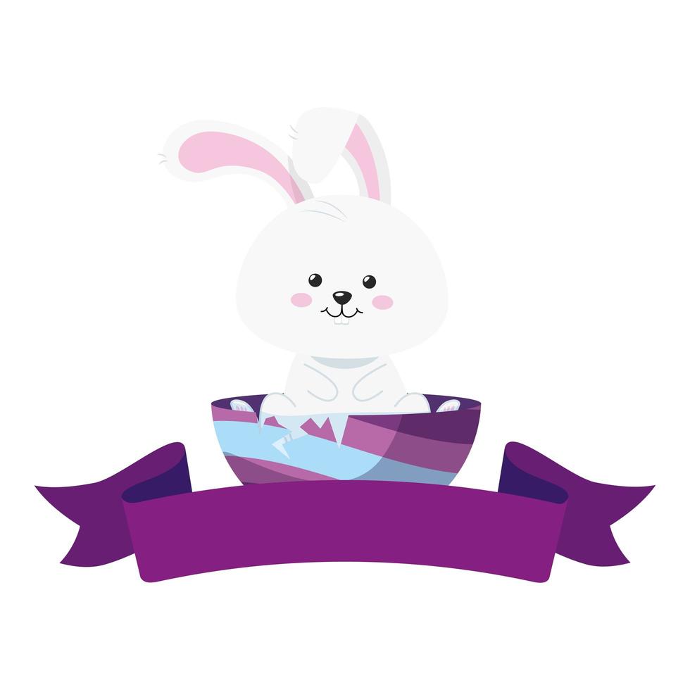 cute rabbit in egg easter with ribbon vector