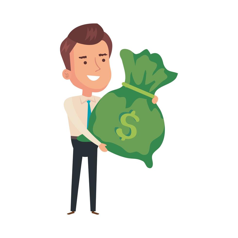 money bag cash with businessman isolated icon vector