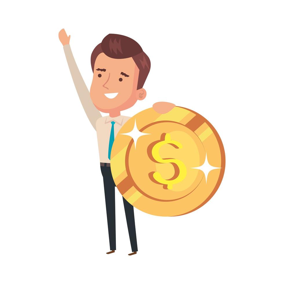coin money with businessman isolated icon vector