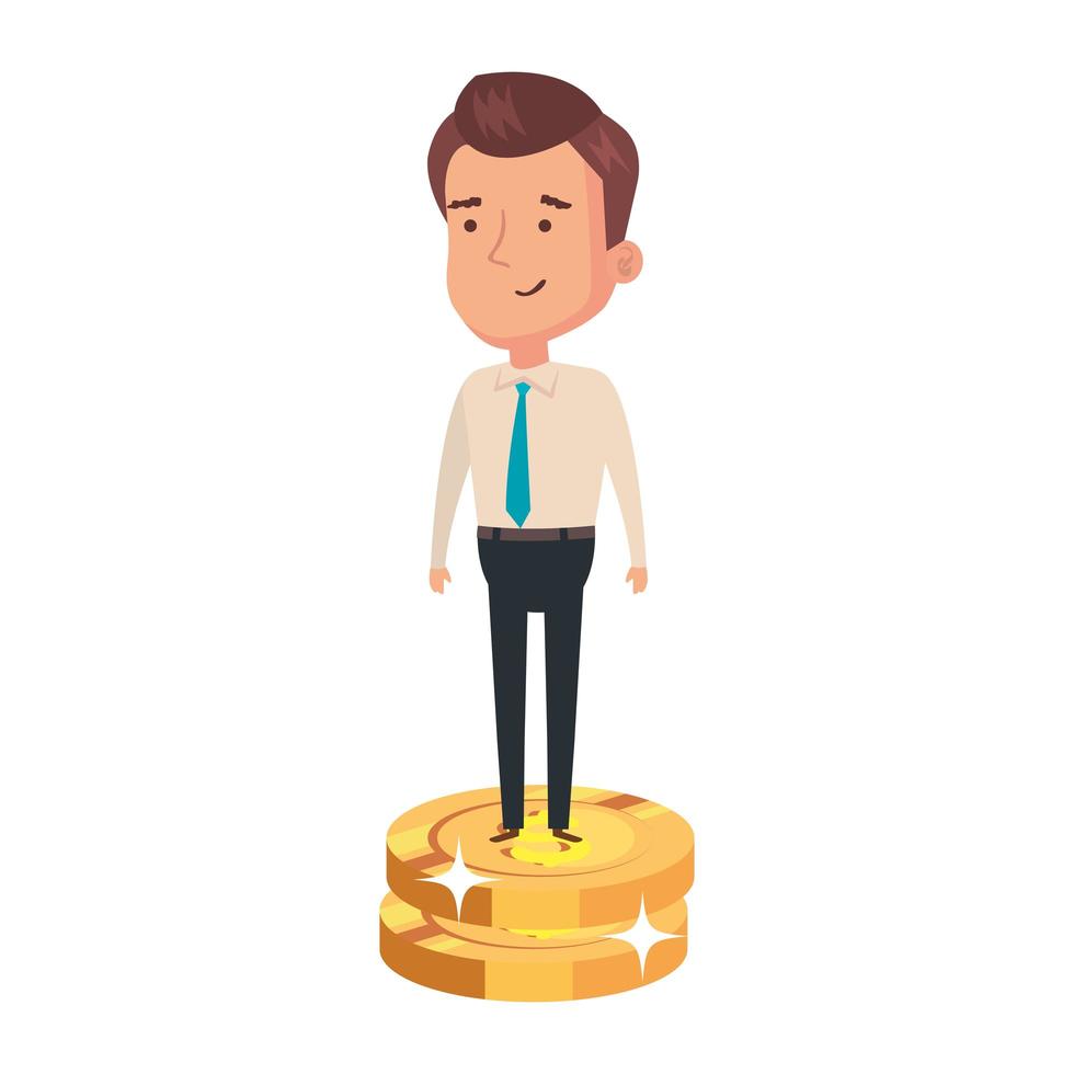 pile coins with businessman isolated icon vector