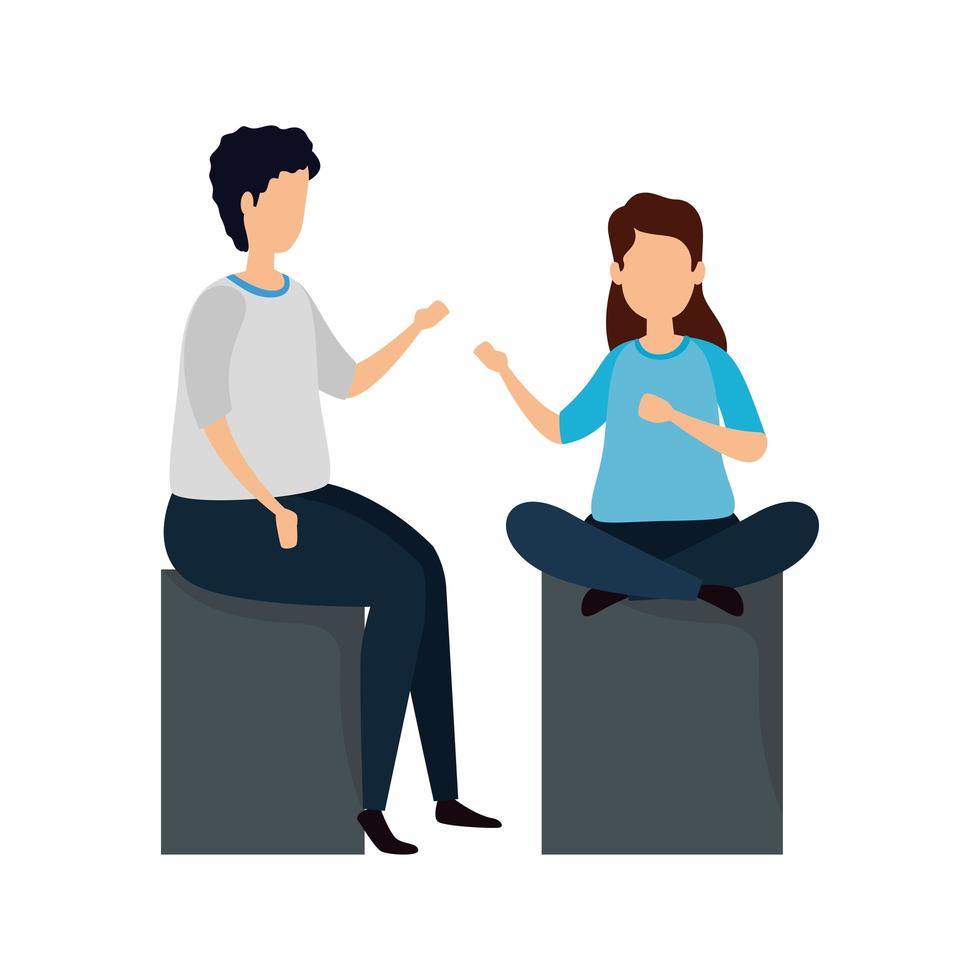 young couple sitting avatar character icon vector