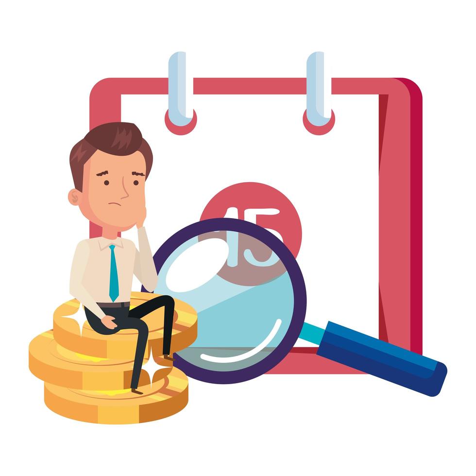 pile coins with businessman and icons vector