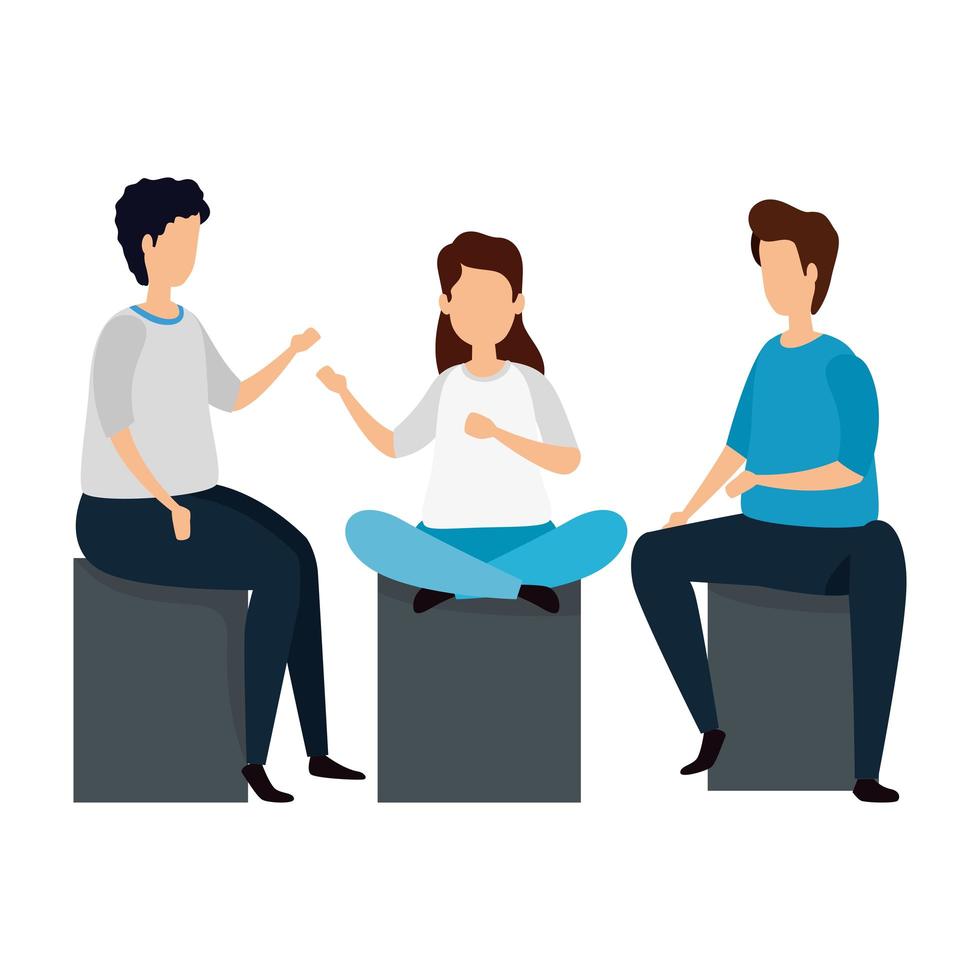 young men with woman avatar characters vector