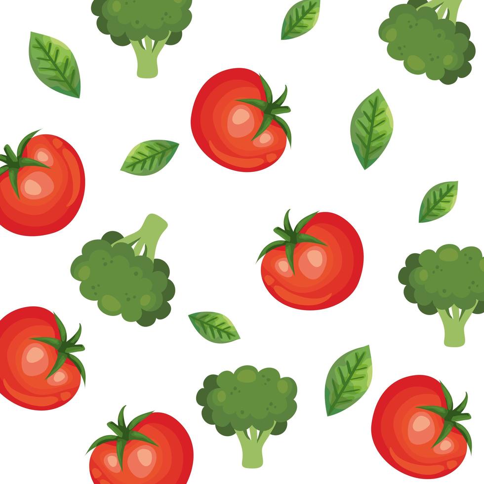 Fondo de tomates y verduras de brócoli. vector