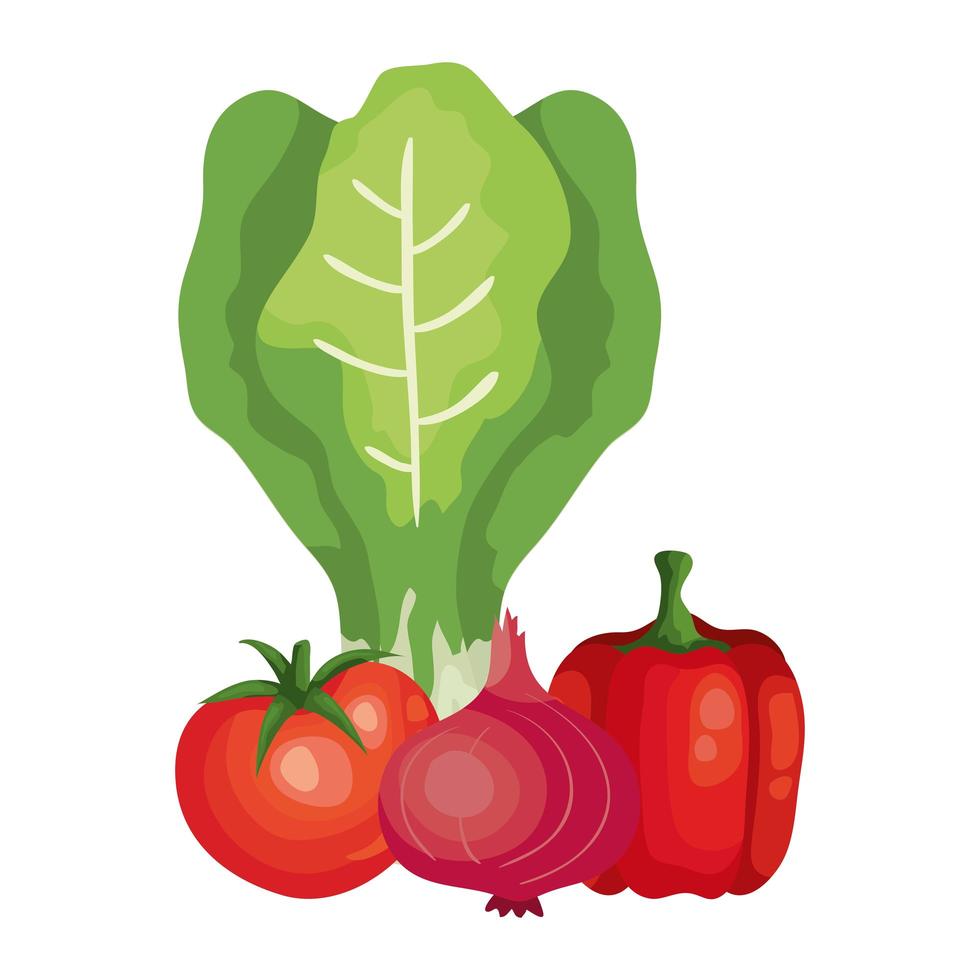 tomate fresco con verduras iconos aislados vector